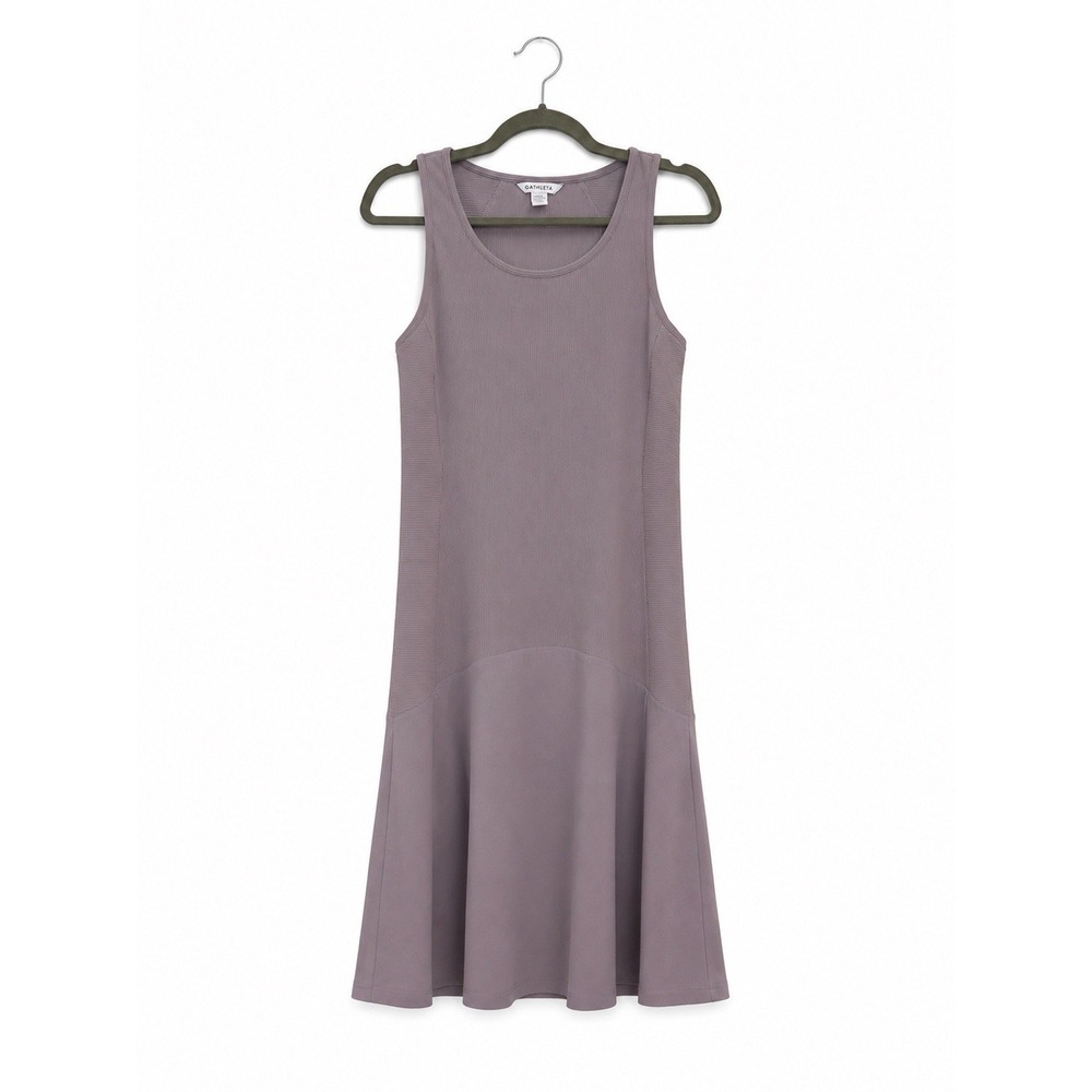 Athleta Ribbed Fit & Flare Midi Dress Medium Lavender Gray Purple Sleeveless